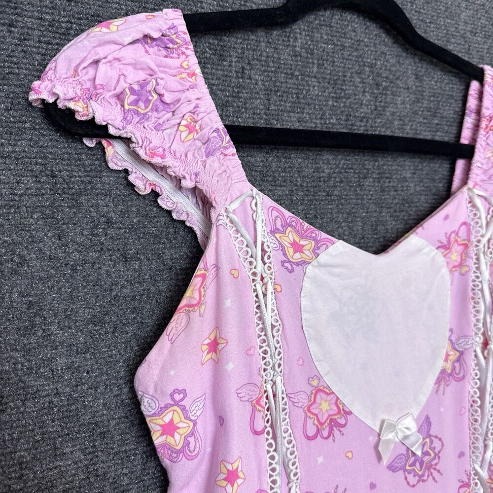 Hot Topic Sweet Society Kawaii Mini Dress S Pink Hearts Stars Coquette Princess - Picture 2 of 11